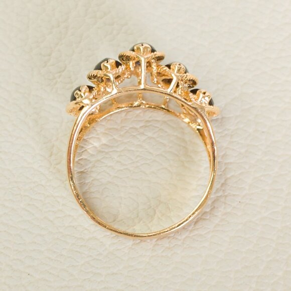 14K Gold 5-Stone Black Coral Ring – Marquise Cabochons, Size 5¼ - Picture 8 of 16